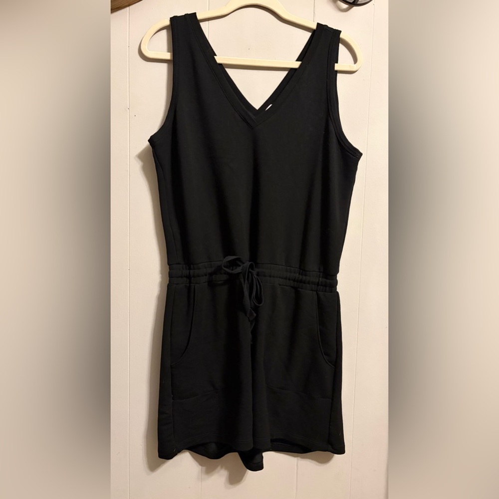 Calvin Klein Black Knit Romper side pockets and tie waist